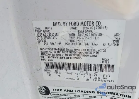 2011 Ford F-150 Lariat from USA, damaged, VIN 1FTFW1EF5BFD22080